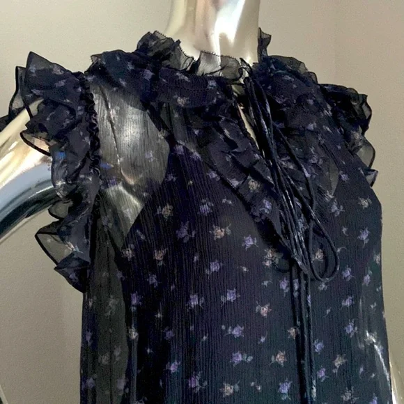 Coach Rose Print Sheer Pleated Dress - Picture 3 of 7